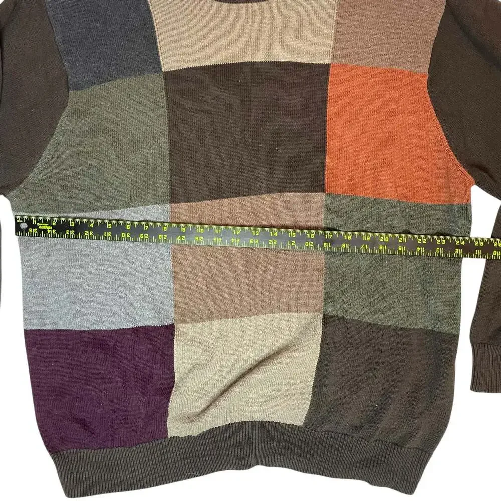 Haggar Colorblock Sweater Mens XXL Brown Patchwork Crewneck